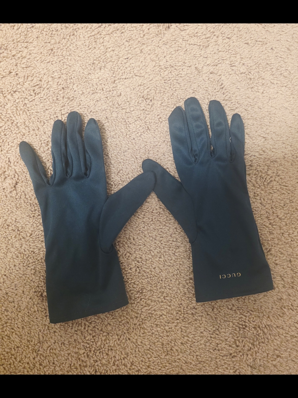 Gucci Dark Teal Satin Gloves with Gold Logo